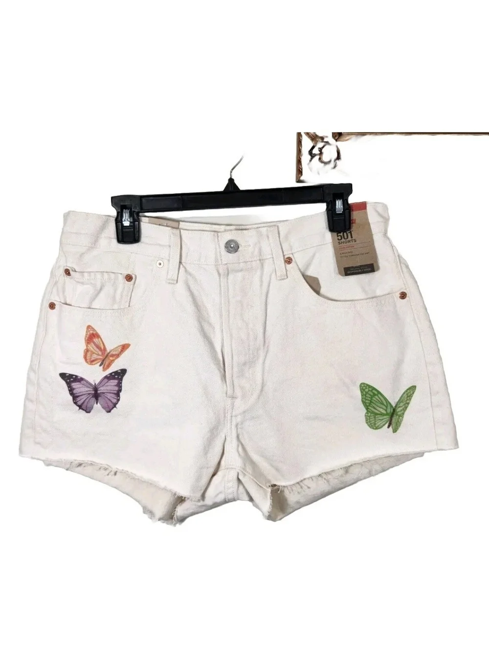 Levi's 501 Original Womens Size 31 Butterfly Print high rise Denim shorts NWT 3 - Picture 1 of 8